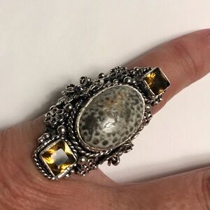 Stingray Coral Citrine 925 Sterling Silver Ring